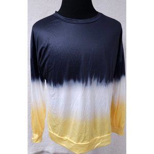 Coeur de Vague Womens Medium Blue White Yellow 3/4 Sleeve Stretch Pullover Top